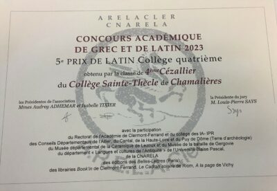 Concours ARELACler 2023 Latin Quatrième Sainte-Thècle