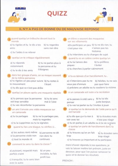 EMC Sensibilisation Harcèlement Première Cinquième Sainte-Thècle